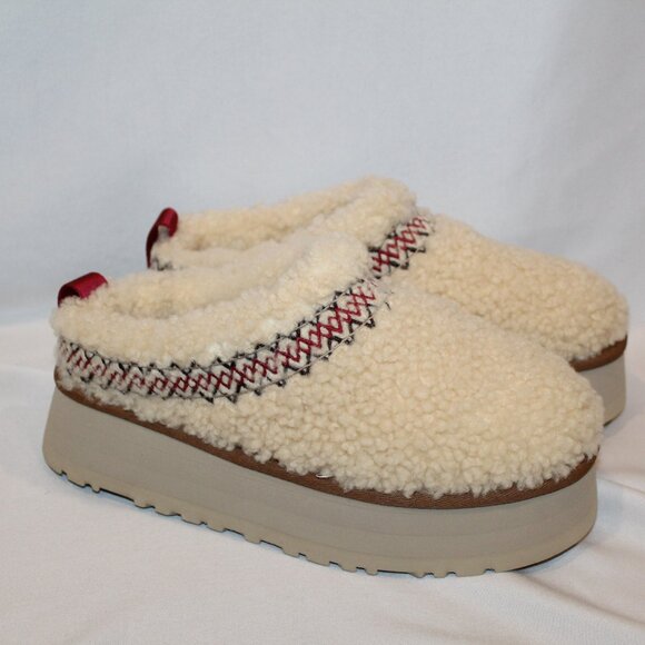NEW UGG WOMEN'S TAZZ SHEARLING BRAID TASMAN‎ PLATFORM SLIPPERS NATURAL - Picture 1 of 6